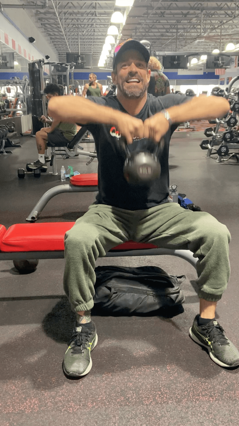 Michael Cavett working out at the gym