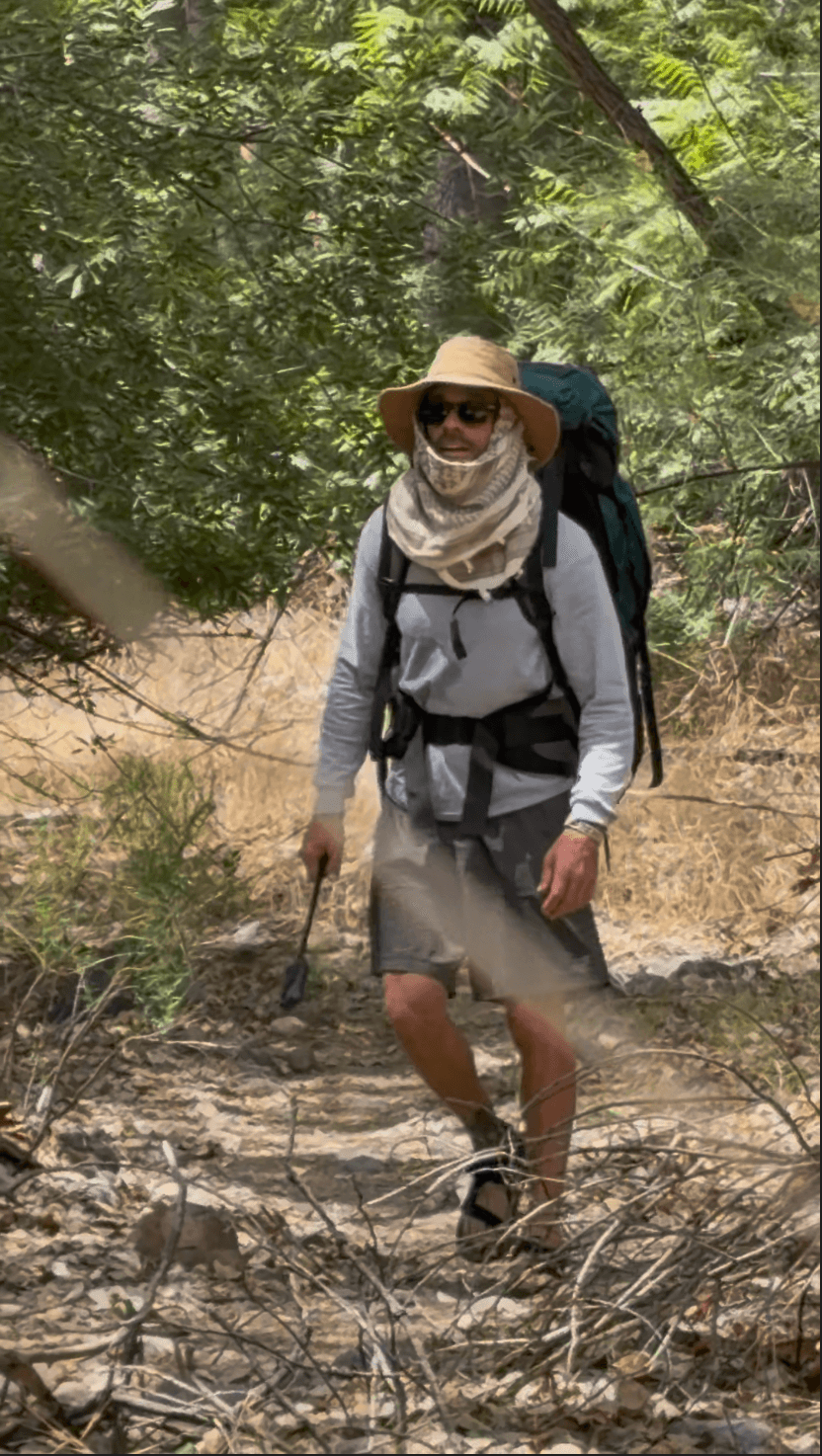 Michael Cavett wearing a hiking pack